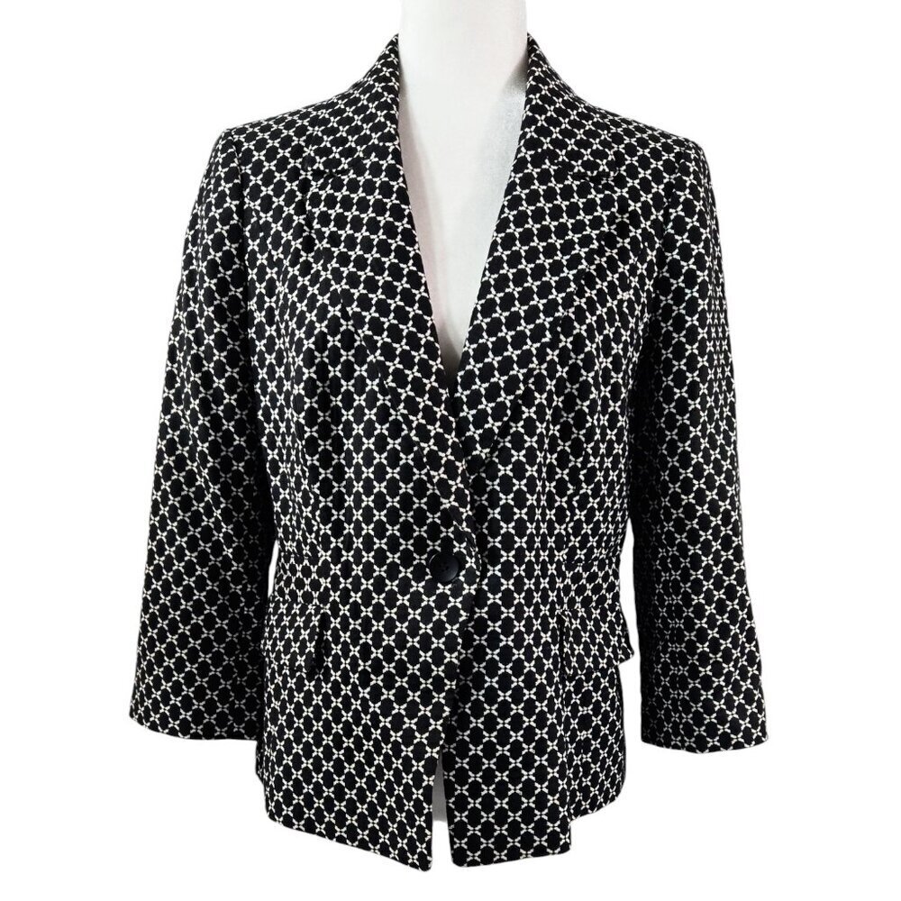 Classiques Entier Black White Geometric One Button Blazer Mod Retro Look